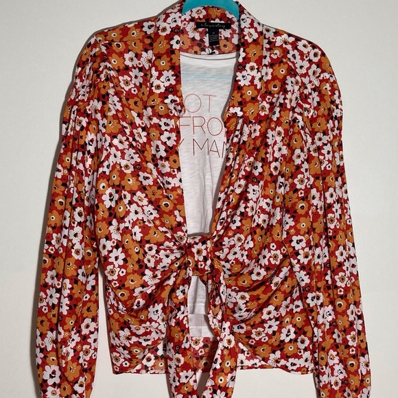 NWT A Love Story Brand Blouse | Puffy Pirate Shirt Sleeves | Vibrant Orange - Picture 6 of 11